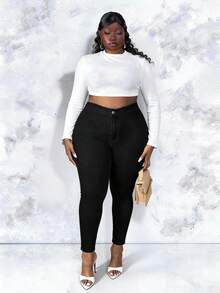 CurvyTilda 高腰紧身七分牛仔裤 - 黑色 - 查看 4