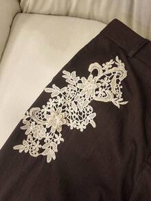 Franclia Pantalon large à imprimé floral foncé brodé pour femmes grandes tailles - Marron - Voir 4