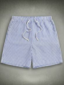 HIMLAND Men's Striped Woven Drawstring Waist Casual Shorts With Slant Pockets Mens Summer Short Mens Swing Trunks Mens Swim Trunk Bathing Suit Blue And White Swim Trunks Mens Striped Shorts - Blue - View 1