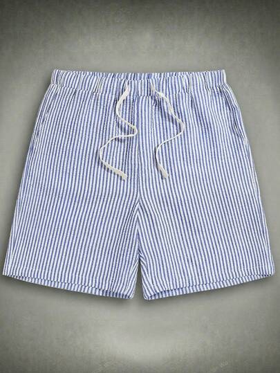 HIMLAND Men's Striped Woven Drawstring Waist Casual Shorts With Slant Pockets