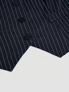 Franclia 时尚优雅修身条纹背心，女士无袖短款露脐时尚吊带衫 - 藏蓝色 - 查看 4