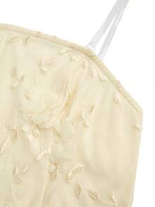 Franclia 女士网纱刺绣度假无肩带沙滩连衣裙 - 杏色 - 查看 9