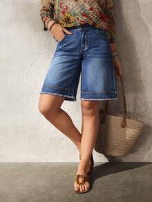 EMERY ROSE Women's Casual Denim Shorts - Blue - View 1