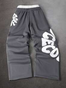 PAVTROS Men's Casual Fashion Street Letter Jacquard Drawstring Waist 2 In 1 Sweatpants - Dark Grey - View 2
