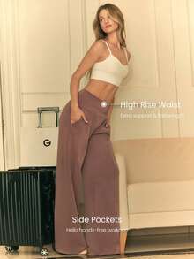 GLOWMODE Modal Silk Touch Wide Leg High Waist Lounge Pants With Side Pockets Daily Casual Fall Fall Winter - Warm Clay - View 3