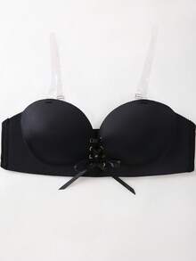 DesireSculpt 1pc Women's Wireless Lightly Lined Bra, Invisible Back, Versatile Wearing, Black - Black - View 7