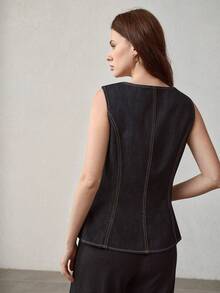 MOTF PREMIUM 前扣式收腰牛仔上衣 - 藍色 - 查看 3