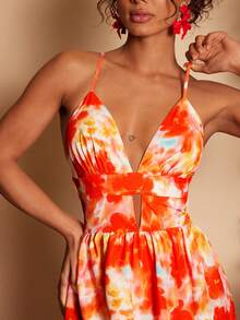 Women's All-Over Print Ruffle Hem Casual Vacation Cami Mini Dress - Multicolor - View 3