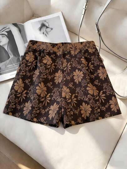 GlowEve CURVE 大码女式优雅花卉提花宽松休闲短裤，适合春季通勤