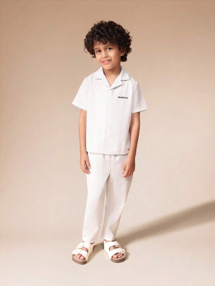 Short Sleeve Striped Shirt And Pants Set