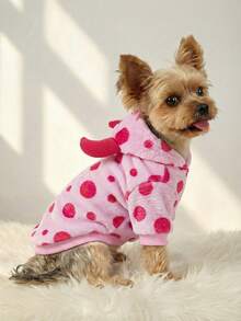 PETSIN 1件装怪物角色扮演粉色波点抓绒连帽衫，带宠物收纳袋 - 彩色 - 查看 10