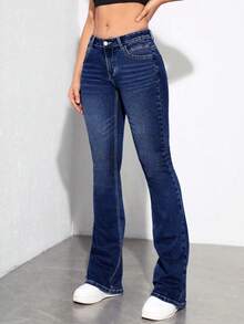 Jeanoix Plus Size Women Cowgirl Style Blue Stretch Skinny Jeans, Spring - Dark Wash - View 3