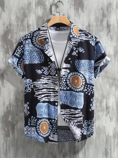 Manfinity RSRT Camisa de manga corta con estampado para hombre