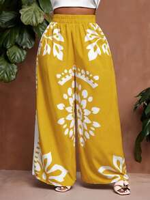 Veslaya 加大码黑白宽松撞色印花长裤，适合春夏穿着 - 黃色 - 查看 9