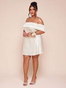 SHEIN BAE 加大码杏色和白色缎面A字无袖露肩优雅连衣裙，女士夏季连衣裙，复活节连衣裙，派对优雅连衣裙，女士沙滩装，沙滩装，婚礼宾客连衣裙，母亲毕业典礼连衣裙，休闲女装，度假装，夏季假日装，Y2K风格，荷叶边连衣裙，荷叶边半裙，碎花连衣裙，绿色连衣裙，加大码女装，西部牛仔装，外出装，生日连衣裙，圣帕特里克节连衣裙，乡村音乐会服装，牛仔女郎服装，香槟色鸡尾酒裙 - 白色 - 查看 5