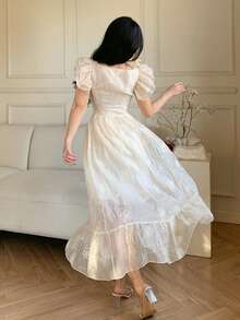 DAZY Cap Sleeve Frill Trim Camisole Dress, Elegant Office Wear Dress Wedding Guest Dress - Beige - View 2