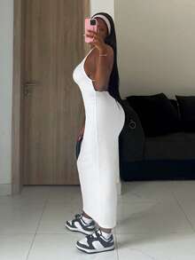 Slaydiva Spring/Summer New Y2K Street Style Sexy Dress - Sexy, Party, Dinner, Date, Nightclub, Nightlife, Travel, Airport, Street Style, Y2K, Party, Vacation - Basic Backless Fitted Long Dress - A - White - View 4