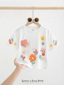 Cozy Pixies Blusa de punto suave con cuello redondo y hombros caídos con estampado floral para bebé niña - Blanco - Ver 1