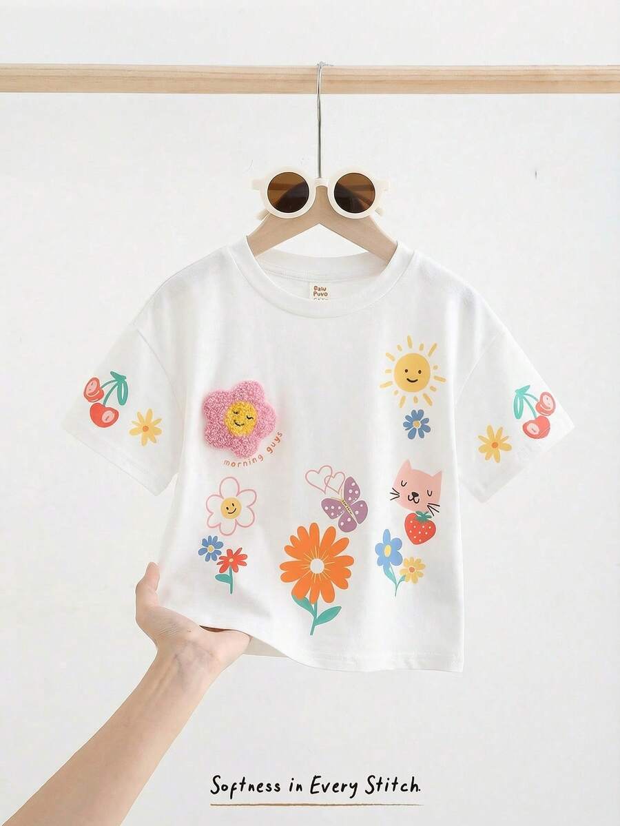 Cozy Pixies Blusa de punto suave con cuello redondo y hombros caídos con estampado floral para bebé niña - Blanco - Ver 1