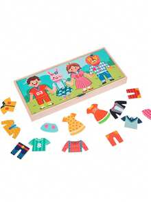 早教木制拼图配对换装游戏，多功能晾衣玩具，早教用品 - 彩色 - 查看 4