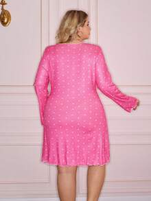 SweetSlumber Plus Size Sweet Ins Heart Print Ribbed Contrast Trim Comfortable Nightgown - Multicolor - View 2