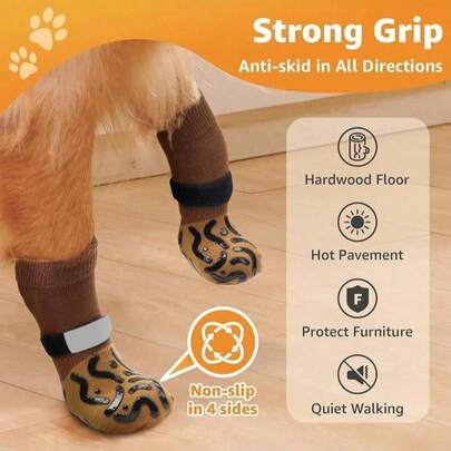 4PCS Non Slip Dog Socks Double Sided Grip For Hardwood Floor Paw Protection Anti Scratch Thermal Insulation For Hot Cold Surfaces Pet Accessories