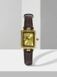 MOTF PREMIUM SQUARE GOLD LIZARD TEXTURE BELT WATCH - Brown - View 1