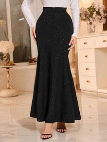 Modelyn 高腰修身鱼尾亮片装饰女式半身裙 - 黑色 - 查看 5