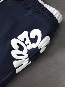 PAVTROS Men's Contrast Color Print Casual Sweatpants - Navy Blue - View 5