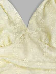 Sweetra Romantic Knitted Lace Twist Tie Layered Ruffle Hem Cropped Dress For Women, Sweet Style, Spring/Summer - Yellow - View 5