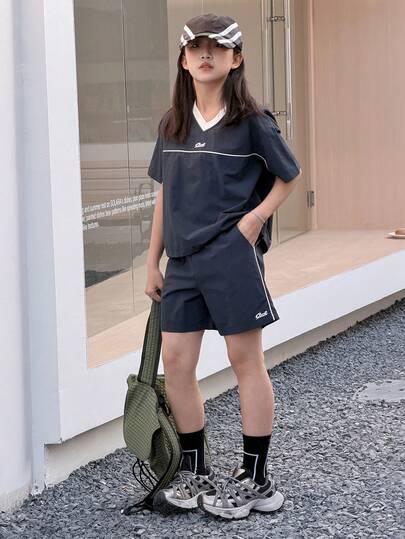 DAZY Conjunto de camiseta de manga corta y pantalones cortos casual para niñas preadolescentes