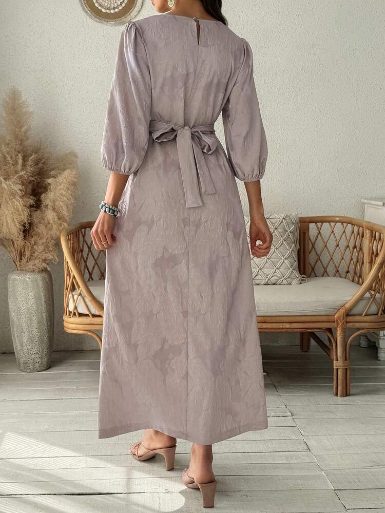 Women's Textured Waist-Cinched Long Dress Maxi Dress Sundress