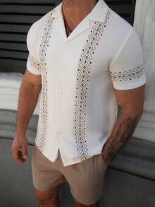 VENTUSAIL 男士舒适纹理面料经典短袖复古印花衬衫套装（2件装）搭配弹力抽绳短裤，适合春夏休闲、日常办公、居家、聚会、约会、商务出行、驾车或骑行等各种场合，无论是正式还是非正式，自用或送礼皆宜。山本系列经典畅销衬衫套装。 - 彩色 - 查看 4