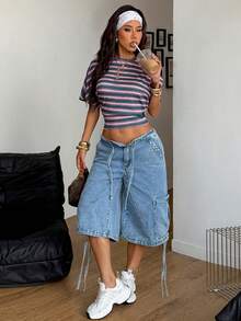 Coolane 女士夏季极简主义 Y2K 基础日常休闲返校街头风弹力白色宽松褶皱短款T恤 - 彩色 - 查看 4