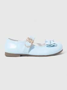 ROMWE Kawaii 女士时尚透明蝴蝶结装饰平底甜美玛丽珍小皮鞋套脚乐福鞋软底裙装鞋 - 藍色 - 查看 2