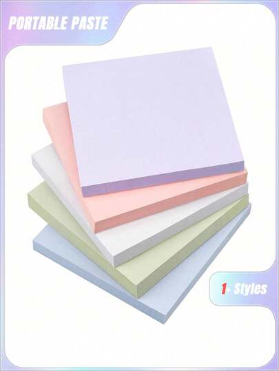 SHEIN Notițe autoadezive 3x3, blocuri autoadezive pastelate, ușor de lipit, potrivite pentru acasă, birou, școală, bloc 1/5 (100 de coli/bloc)