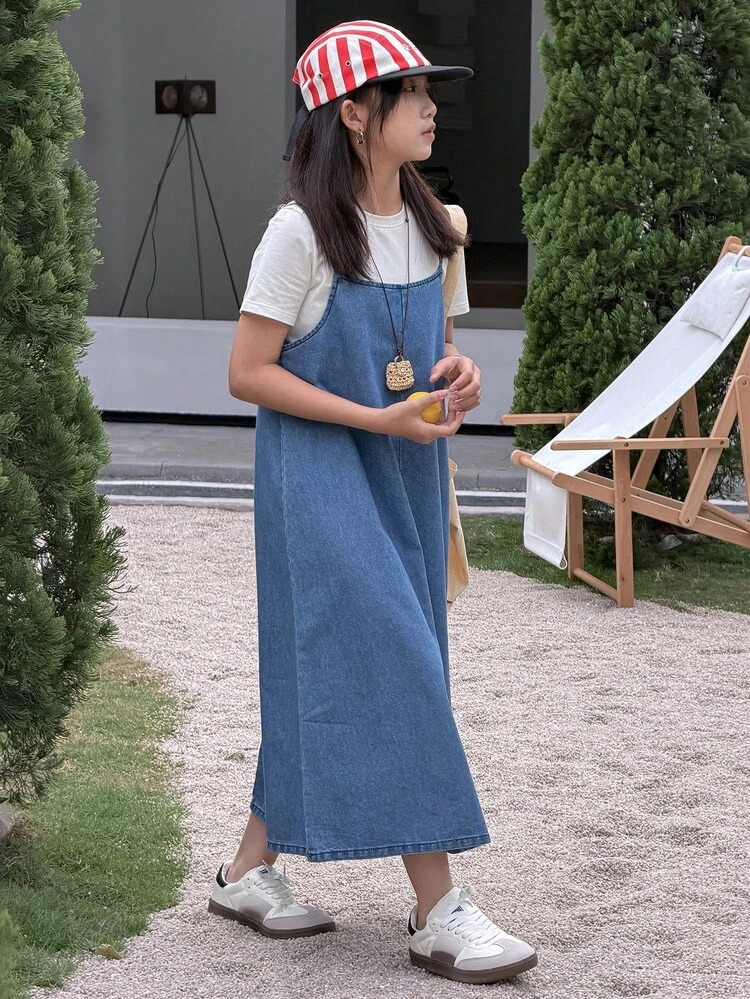 Girls Denim Pinafore Dress