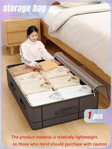 SHEIN 1 件卧室收纳神器，大容量床上用品收纳盒，床下多功能收纳袋，衣物收纳袋，简易家居整理好帮手，让您的空间井井有条，布艺折叠收纳盒，空间魔术师，取用方便，换季无忧。，波西米亚风 - 灰色 - 查看 2