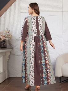 SHEIN Lacomfia Đầm ngắn tay in hoa dáng rộng thoải mái dành cho nữ cỡ lớn - Nhiều màu - Xem 2