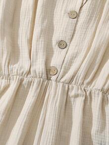 Franclia Soft Peach Textured Blazer Collar Jumpsuit, Short Sleeve Cinched Waist Wide Leg Cropped Pants, Versatile Commute & Date Outfit, Slimming Elegant Jumpsuit With Pleated Fabric, Refined Single-Breasted Blazer Collar Textured Wide Leg Jumpsuit - Apricot - View 6