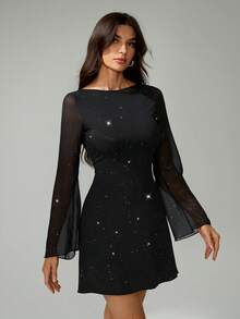 SHEIN Tall Elegant Bowknot Backless Glam Mini Dress, Bodycon Fit, Suitable For Parties - Black - View 4