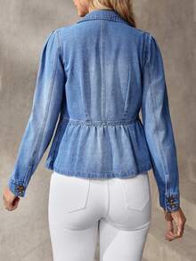 EMERY ROSE Chaqueta y abrigo de mezclilla de manga larga con botones delanteros y efecto degradado para mujer - Azul - Ver 2