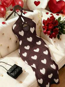 Flirla 女士休闲优雅心形图案无袖镂空露背修身针织连衣裙，适合日常穿着，春夏百搭 - 彩色 - 查看 1