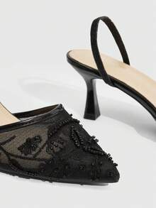 CUCCOO SZL Pointed Toe Beaded High Heel Pumps For Women, Party & Evening Wear - Black - View 5