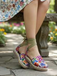 Espadrilles With Ankle Straps - White - View 1