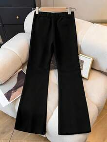 GlowEve CURVE Plus Size 2 Pieces Suit, High-End 3D Floral Long Sleeve Blazer, Fashionable & Elegant, Formal Occasion Outfit With Button Jacket & Slim Flare Pants - Black - View 5