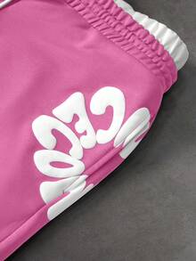 SLATEMANN Men's Letter Print Contrast Color Drawstring Waist Sweatpants - Baby Pink - View 5