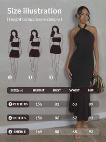 SHEIN PETITE Custom-Designed For Petites. A Perfect Fit For The 150-160cm Build Women's Elegant Minimalist Solid Color Halter Backless Twist Bodycon Dress, Suitable For Daily Wear Party Dress For Ladies Women Elegant Dresses Women Evening Gown Woman Dress Women Dresses Prom New Arrivals Women Dress - Black - View 8