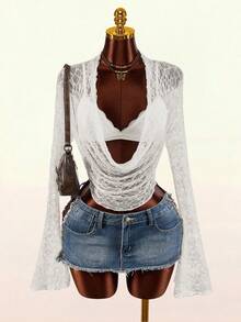 Amplova 2件套浪漫春假低胸吊带背心和蕾丝边女士内衣上衣 - 白色 - 查看 3