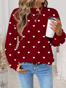 SHEIN LUNE 简约爱心图案印花圆领宽松女式卫衣，非常适合情人节、节日派对和聚会。 - 彩色 - 查看 5